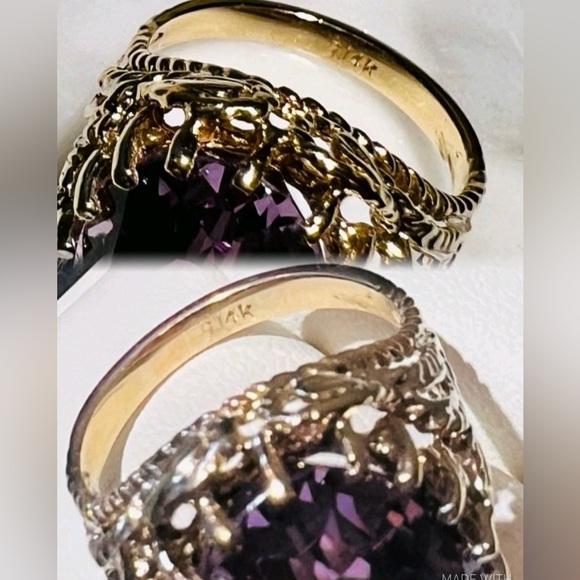 Vintage Estate Giant Amethyst Ring Solid 14k Gold caged prongs Filigree Ring - Picture 10 of 17